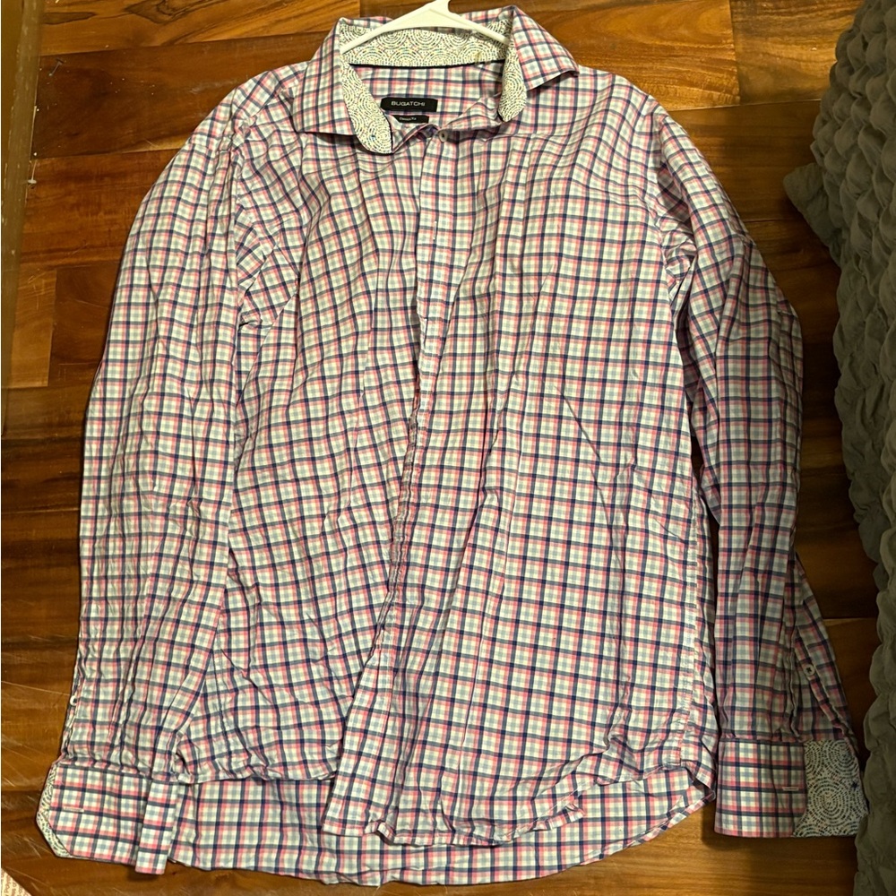 Bugatchi Classic Fit Shirt (Men’s) pink blue plaid large